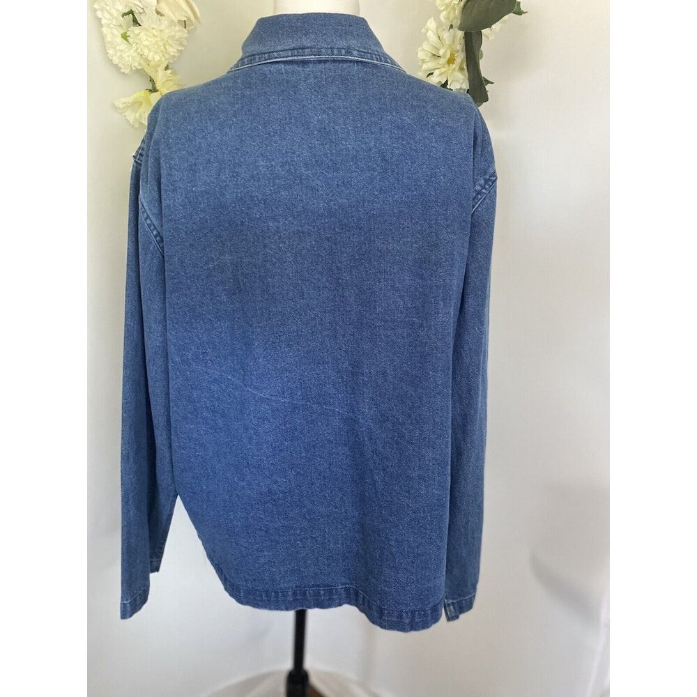 Bedford Fair Lifestyles Jean Shirt Jacket w Embroidery Appliques Beads Sz L Vtg - Picture 4 of 16